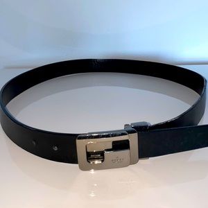 Authentic Gucci leather belt, polished gunmetal G belt, men’s 32”